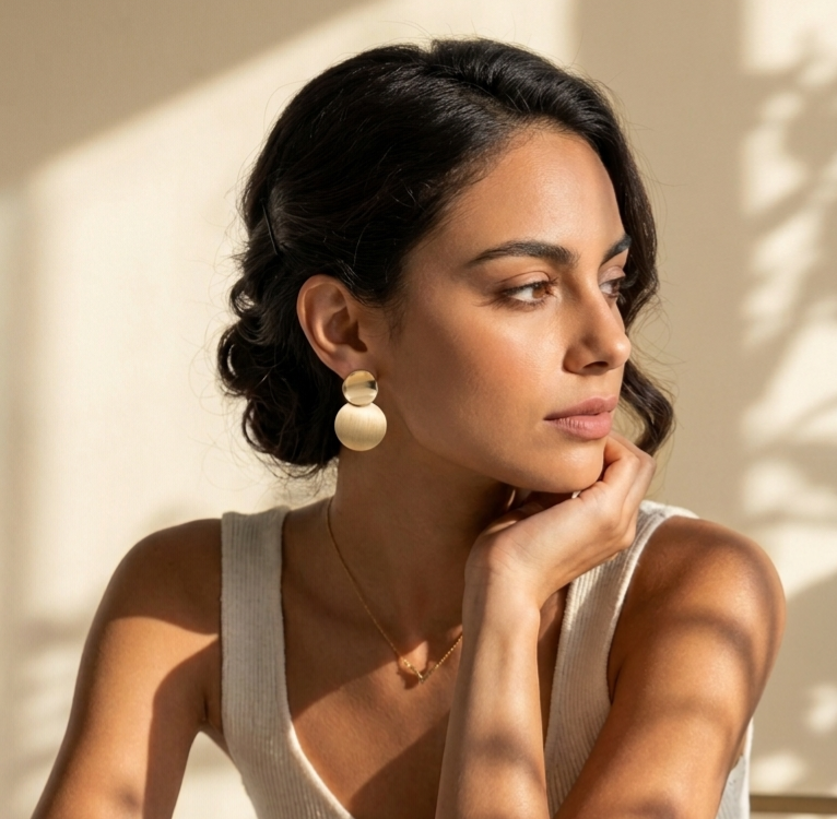 Luna Brushed Gold Statement Disc Earrings