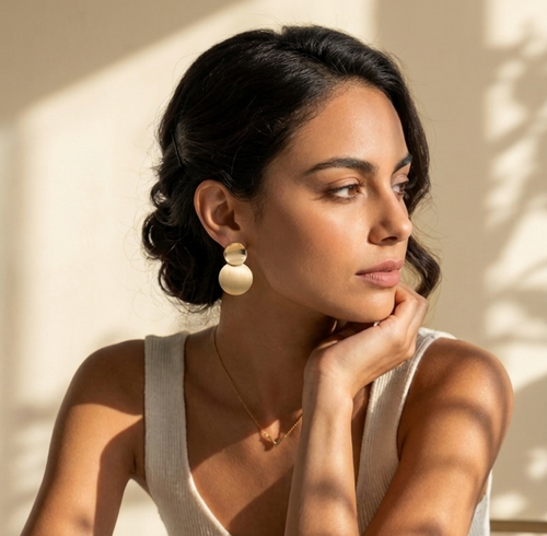 Luna Brushed Gold Statement Disc Earrings