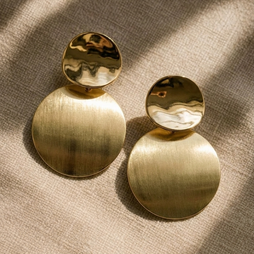 Luna Brushed Gold Statement Disc Earrings