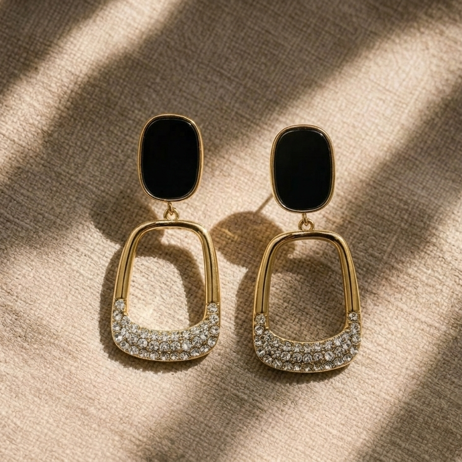 Noir Crystal Geometric Drop Earrings