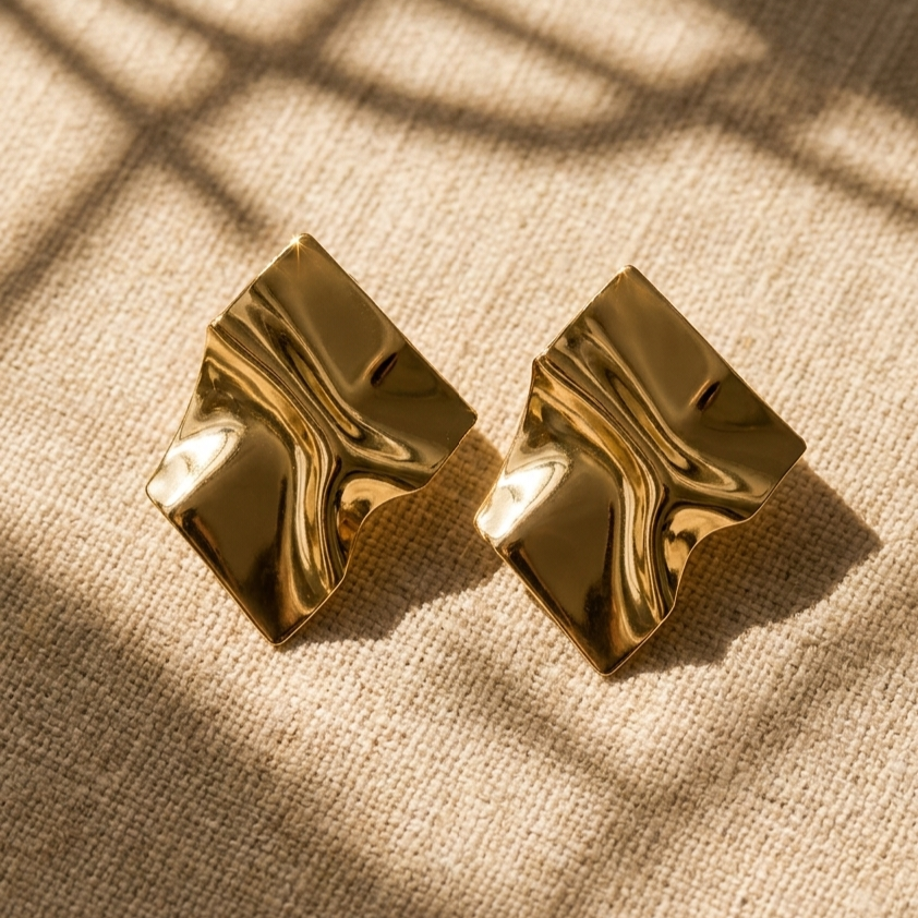 Sculpted Gold Statement Stud Earrings