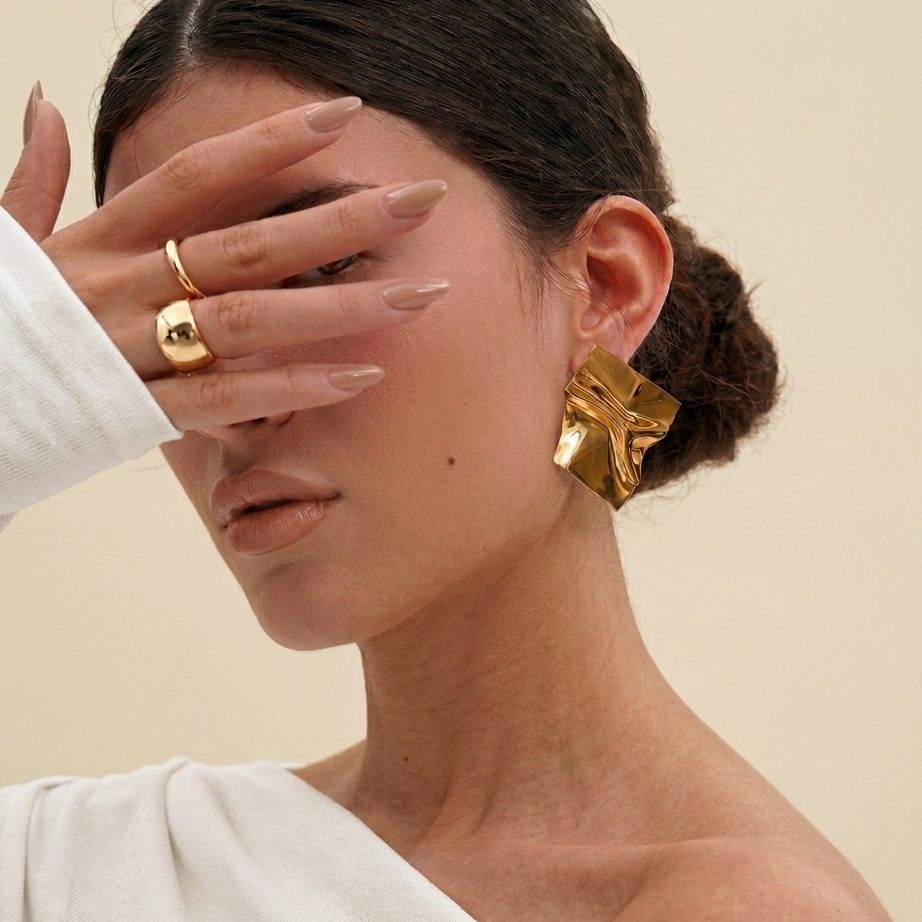 Sculpted Gold Statement Stud Earrings