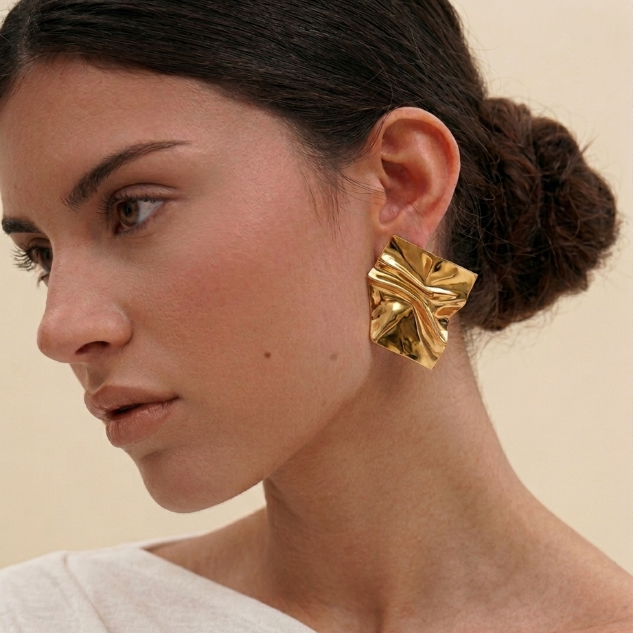 Sculpted Gold Statement Stud Earrings