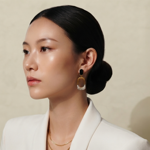 Noir Crystal Geometric Drop Earrings