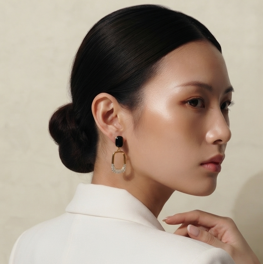 Noir Crystal Geometric Drop Earrings