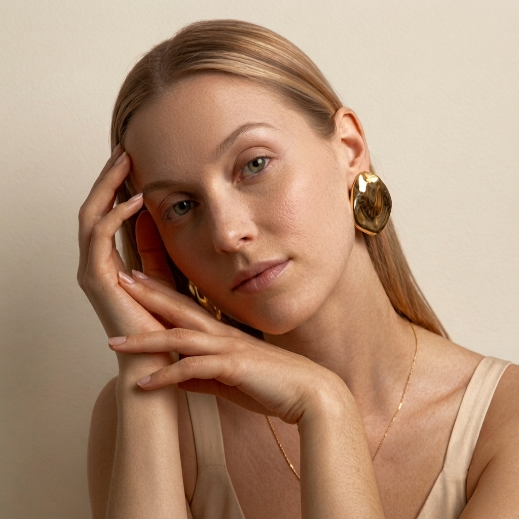 Nuch Sculpted Gold Statement Stud Earrings