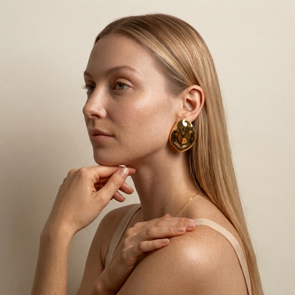 Nuch Sculpted Gold Statement Stud Earrings